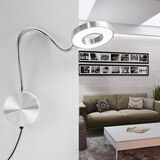 LED软管壁灯床头灯看书阅读灯宾馆酒店壁灯书房宿舍学生书桌灯带线可调光调色插电壁挂式台灯 银色 无极调色调光