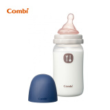 Combi康贝Lico仿母乳 婴儿奶瓶 宽口径奶瓶 M码奶嘴(蓝色） 240ml 3-6月