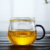 美斯尼 茶杯玻璃茶具茶水分离杯子泡茶玻璃水杯马克杯加厚带把手过滤 彩蜂杯320ml（蓝色）
