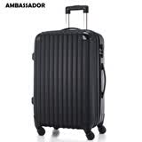 大使（Ambassador）箱包行李箱密码锁万向轮防刮哑光磨砂面可扩展容量登机托运箱 黑色磨砂拉链 20英寸 登机箱