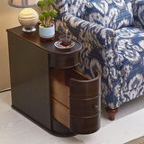 宝宾仕实木曲面边几美式沙发储物边桌欧式简约边柜客厅小茶几电话几角几 胡桃色 双抽屉81CM*27.5CM*61CM