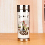 沉弗陶瓷保温杯景德镇陶瓷内胆双层保温杯水杯带茶杯便携杯子休闲运动 青山红树