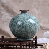 loyo景德镇瓷器工艺品新中式陶瓷台面小花瓶装饰仿真花艺客厅插花摆件 绿釉开片-石榴瓶