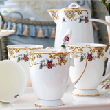 品来运 陶瓷杯子水杯套装冷凉水壶骨瓷耐热茶壶家用喝水具欧式客厅茶杯 富士山水具8件（6杯1壶+架子）