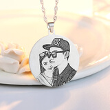 丘比恋定制99足银照片项链 男女士情侣吊坠 双面刻字  轻奢银饰生日礼物 圆牌款2.5cm