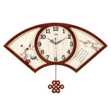 康巴丝（Compas） 新中式实木挂钟木质摆钟中国风扇形镂空时钟挂表客厅书房石英钟 喜鹊闹梅款(SZG1360M)-石英机芯 68cm