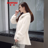 哲奴（zoenuu）水貂皮大衣女整貂皮草外套小母貂毛中长款2023冬季新款时尚 白色 S 80-95斤