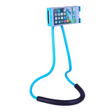 好机友 懒人手机支架 卡扣式床头桌面通用加长可调节手机架直播车载夹子主播 浅蓝色支架-挂脖