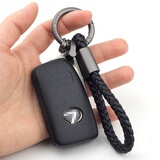 标车族 编织纹绳汽车真皮钥匙扣男女专用于宝马奔驰奥迪路虎保时捷大众 马镫款 枪色黑羊皮(送指环扣)