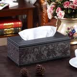 饰爵纸巾盒客厅高端皮质家用餐巾纸盒桌面欧式简约车用创意办公室桌面客厅餐桌酒店KTV抽纸盒纸抽盒 大号-古典花