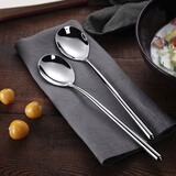 耐持韩式勺子家用304不锈钢早餐吃饭勺网红汤匙长柄搅拌铁小勺调羹 空心款3支装