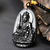 慈灵阁属蛇龙本命佛守护神大日如来菩萨普贤黑曜石吊坠男女项链生肖饰品 生肖兔-文殊菩萨