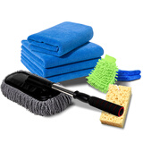 米多多洗车套装洗车工具 毛巾 洗车海绵 汽车掸子 水桶 拖把 洗车刷洗车配件 洗车拖把 套餐一(2毛巾+1海绵+1手套+1蜡把+1大毛巾