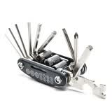 JIEYIDA自行车工具修理维修组合山地车组装螺丝刀套筒多功能内六角扳手 黑色-16合1