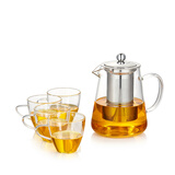 美斯尼整套茶具套装 耐热加厚玻璃茶壶套装茶杯小品杯带茶盘花茶壶泡茶壶功夫茶具 950毫升壶+4杯