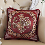 彩润欧式抱枕沙发靠垫方形靠枕套不含芯客厅奢华汽车腰枕套床头靠背垫 国色天香－酒红 48X48CM （外套+内芯）