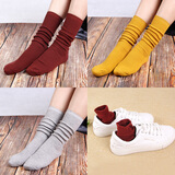 纽菲奥纳 堆堆袜女春秋中长款 日韩学院风中筒袜四季百搭女士棉袜子 日系ins潮 酒红姜黄灰色各1双N1791M