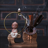 祥业 黑檀木六君子茶具配件实木底座倒流香哥窑紫砂茶宠功夫茶艺组合创意摆件 六君子-禅定