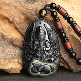 听山语天然黑曜石本命佛吊坠十二生肖八大守护神男女款本命年转运项链 乌金新款属鼠-千手观音