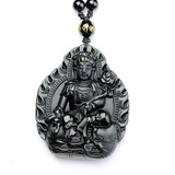 添祥 天然黑曜石八大守护神本命佛吊坠  附鉴定证书 生肖属龙  蛇   普贤菩萨