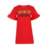 莫斯奇诺 MOSCHINO 奢侈品童装 春夏款 女童红色棉纤小熊图案圆领中袖连衣裙 HDV06E LDA00 50109 4A