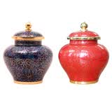 京珐（JINGFA）北京市珐琅厂  铜胎掐丝珐琅（北京景泰蓝）京珐牌   2# 茶叶罐 一蓝一红