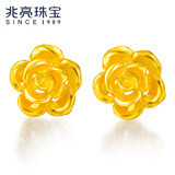 兆亮盛放黄金耳钉玫瑰花黄金耳环耳饰女款足金 送女友新年礼物 2.16克（一对）