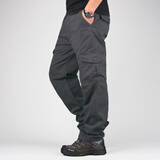 贵迎男士户外宽松休闲工装裤纯棉加肥加大码运动长裤松紧腰直筒肥佬裤 深灰色 XXXL(2尺9-3尺)