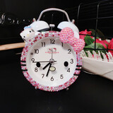 蕉迟 凯蒂猫闹钟创意学生儿童闹钟卡通床头钟可爱小闹钟女生 KT白色满钻左耳带玩偶