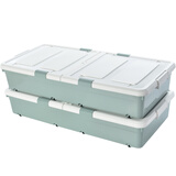 百露 塑料有盖大号床底收纳箱床下装衣服被子整理箱玩具衣物储物箱 大号绿色2个装(93.5*47*18cm)