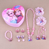 儿童项链首饰盒套装女童公主宝宝手链戒指耳环发夹小女孩饰品 冰雪奇缘（粉）套装