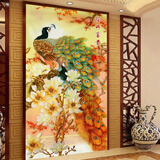 KS十字绣客厅新款大画花开富贵孔雀玉兰47色满绣大幅玄关画需自己绣 孔雀玉兰三股棉65X120CM中格