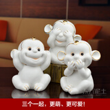 东方泥土【破损补发】十二生肖陶瓷摆件创意可爱家居客厅装饰卡通小礼品工艺品摆设吉祥物/三不猴 整套三只