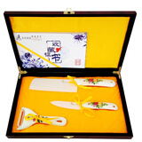 alla-home淄博陶瓷刀三件套厨房菜刀水果刀切菜刀刀具陶瓷刀具木质礼盒套装 红玫瑰礼盒三件套