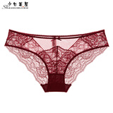 少女美屋 春夏蕾丝内裤女性感性感透气三角短裤女 21704K 酒红色 L