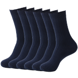 Mawcha  商务男袜纯色棉袜中筒袜男士袜子精梳棉时尚休闲6双装四季款 深蓝色 均码
