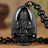 至翠斋 黑曜石2025年蛇年十二生肖男女八大守护神护身符普贤挂件53*33mm 属羊属猴大日如来 中款项链配吊坠