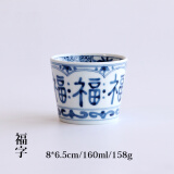 光峰 日式茶杯日本进口茶具陶瓷品茗杯功夫茶杯单杯主人杯180ml家用小茶杯子 蓝凛堂-福字