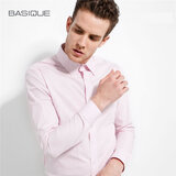 元本春装长袖衬衫男士商务休闲职业修身正装衬衣男装 粉色 S 170/92A