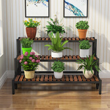 森博瑞花架子客厅落地式阳台置物架中式花架铁艺多层高端多肉绿萝绿植架 长80*宽66*高66（黑色碳化一组）