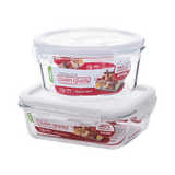 乐扣乐扣（LOCK&LOCK） 玻璃保鲜盒耐热微波炉烤箱高硼硅玻璃套装组合装8件套 圆【650ml】+长【630ml】