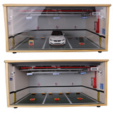 品车汇1:18停车场模型场景 实木停车库 汽车模型防尘罩展示盒 手工DIY模型 三车位现货