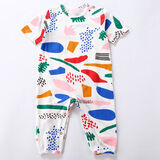 花花宝贝 儿童连体衣睡衣男女小童夏季大码薄纯棉短袖衣服小孩家居服爬服 时尚涂鸦 130cm