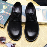 迪斯勒男士宽脚大头皮鞋真皮圆头休闲商务男鞋潮头层牛皮宽版舒适软底鞋 黑色磨砂 41 (255mm)