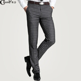 传棨 商务修身格子西裤男正装时尚英伦西服裤时尚休闲西装裤大格长裤 灰色大格 34(2.6尺)