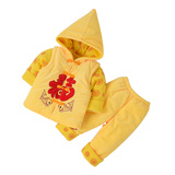 鹏优婴儿棉服三件套宝宝唐装周岁衣服冬装棉衣带帽套装加厚过年外出服 富贵黄 90码（建议11-15月）