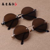 老石头眼镜太阳镜水晶男女款式复古圆形框中老年养眼护目清凉茶色镜片司机开车驾驶墨镜天然 金色镜框+茶色镜片