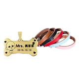 激光定制狗项圈狗牌身份牌定做刻字狗狗饰品宠物名牌猫吊牌DIY 金色骨头加真皮项圈 中大型犬