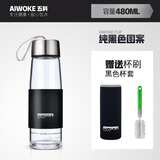 AIWOKE单层玻璃杯大容量个性泡茶水杯车载便携带盖过滤网茶杯男女士学生家用创意杯子水瓶 纯黑色480ml