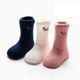 幼稚龙婴儿袜子秋冬宝宝保暖袜毛圈加厚彩棉袜新生儿弹性防滑中筒卡通袜 猫咪女宝  3双加厚 s厚款【6-12个月】